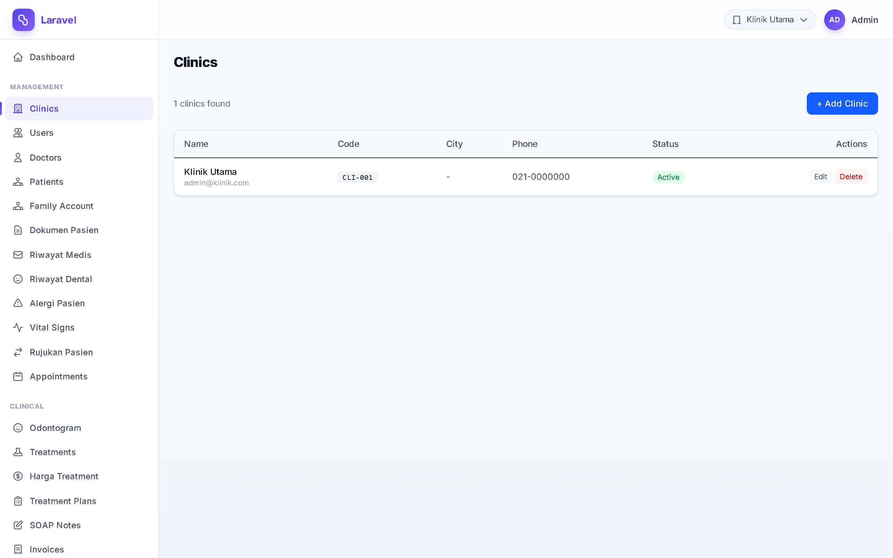 Screenshot Multi-Klinik (Cabang)