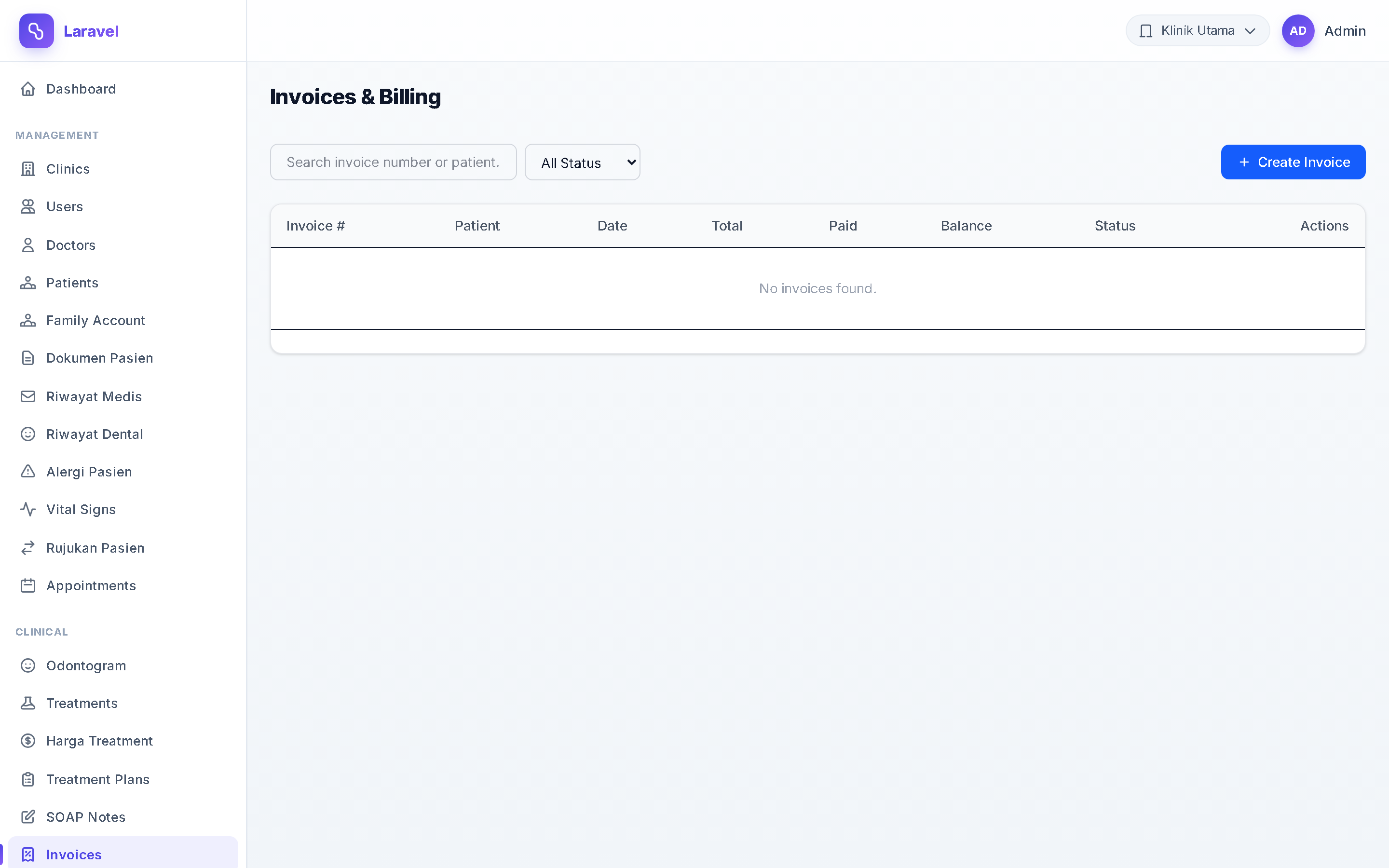 Screenshot Invoice & Tagihan