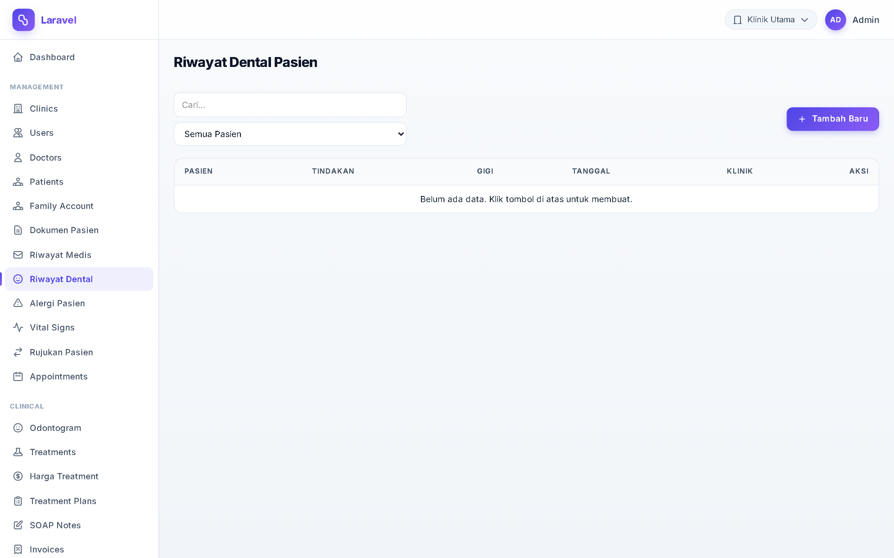 Screenshot Riwayat Dental Pasien