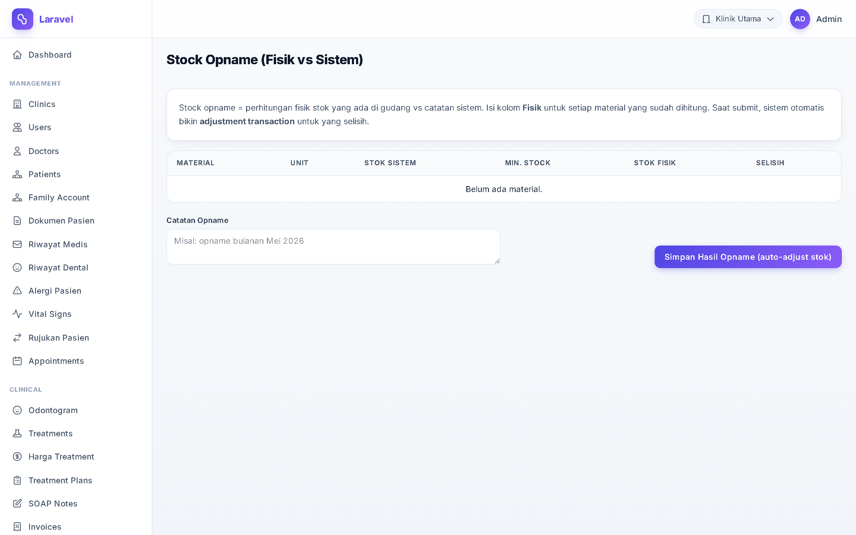 Screenshot Stock Opname (Fisik vs Sistem)