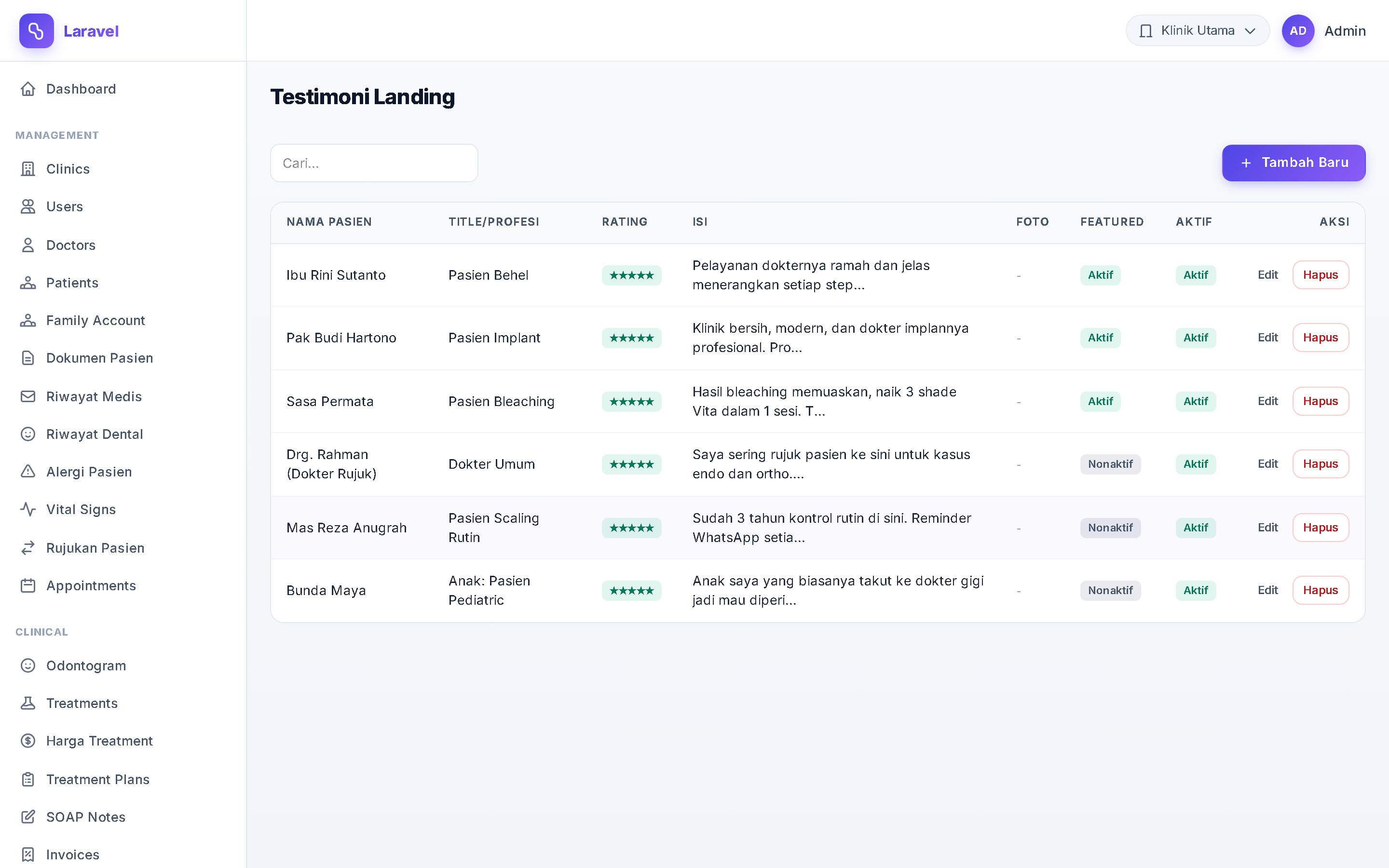 Screenshot Testimoni Landing