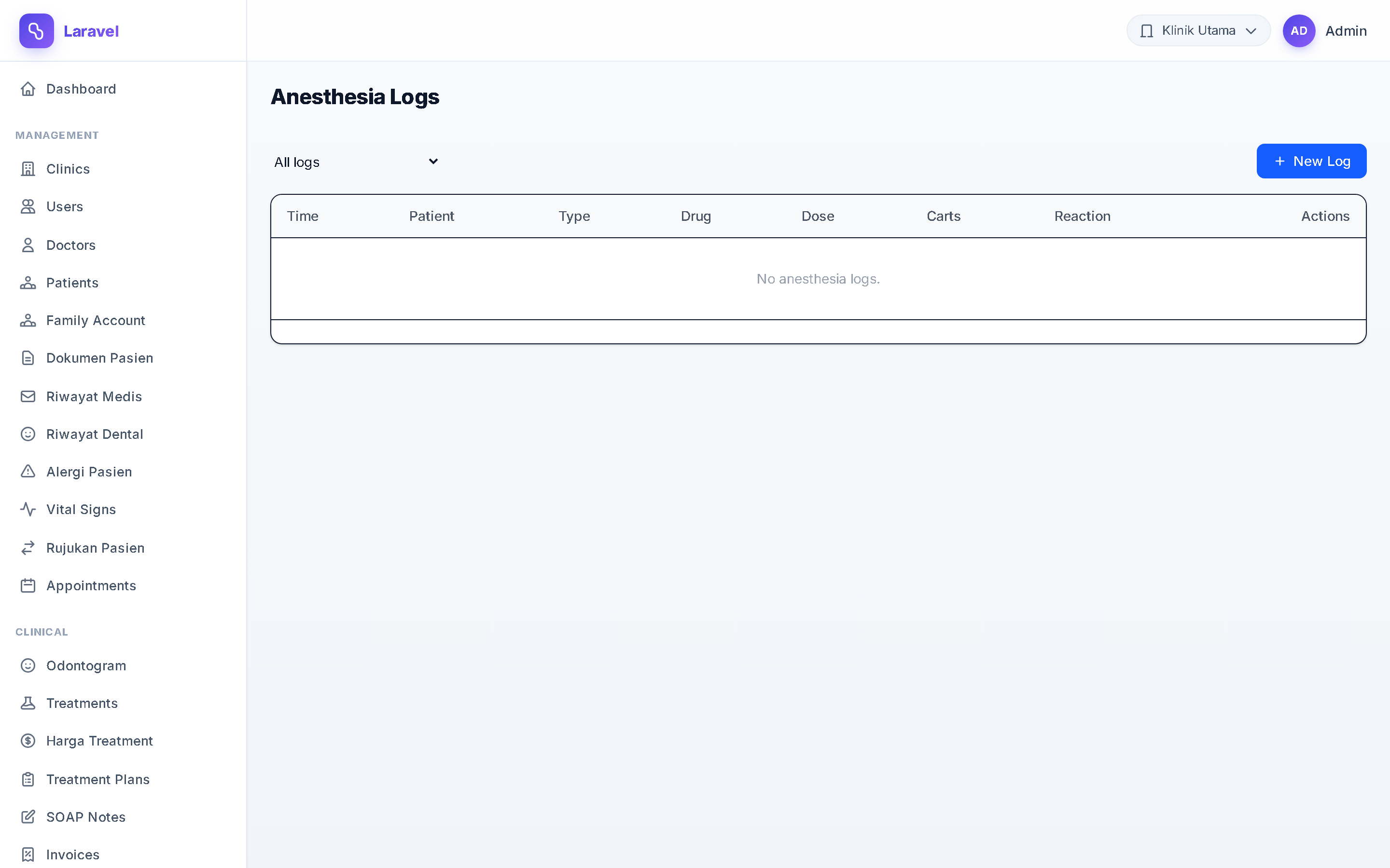 Screenshot Anesthesia Log